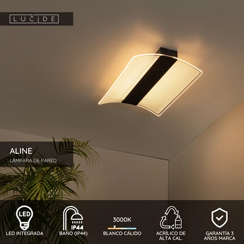 Lucide ALINE - Lámpara de pared Baño - LED - 1x12W 3000K - IP44 - Transparente - USP